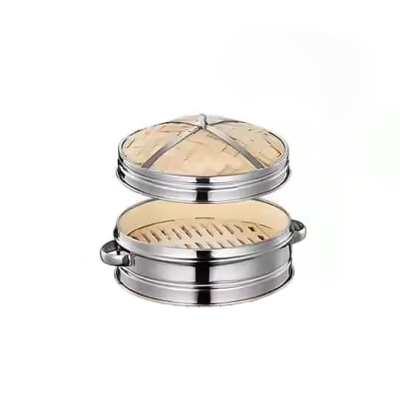 Camadas de Panela a Vapor com Tampa em Aço Inoxidável e Bambu