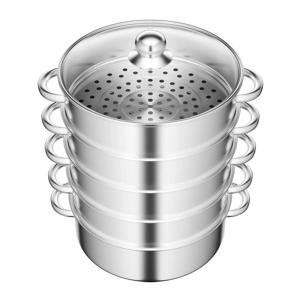 Panela a Vapor com 4 Camadas Ø46.5cm com Tampa em Aço Inoxidável